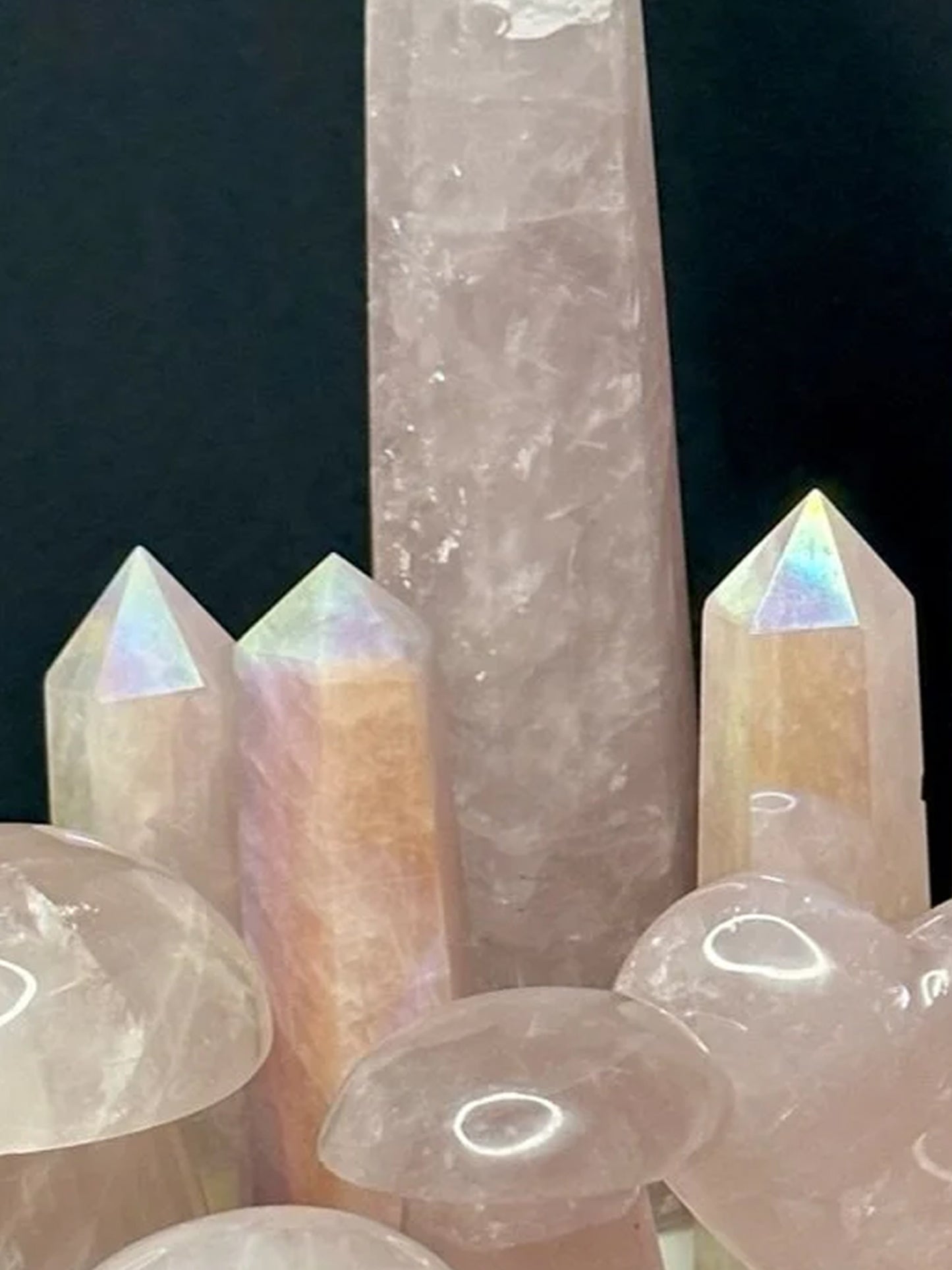 Aura Coated Rose Quartz Towers