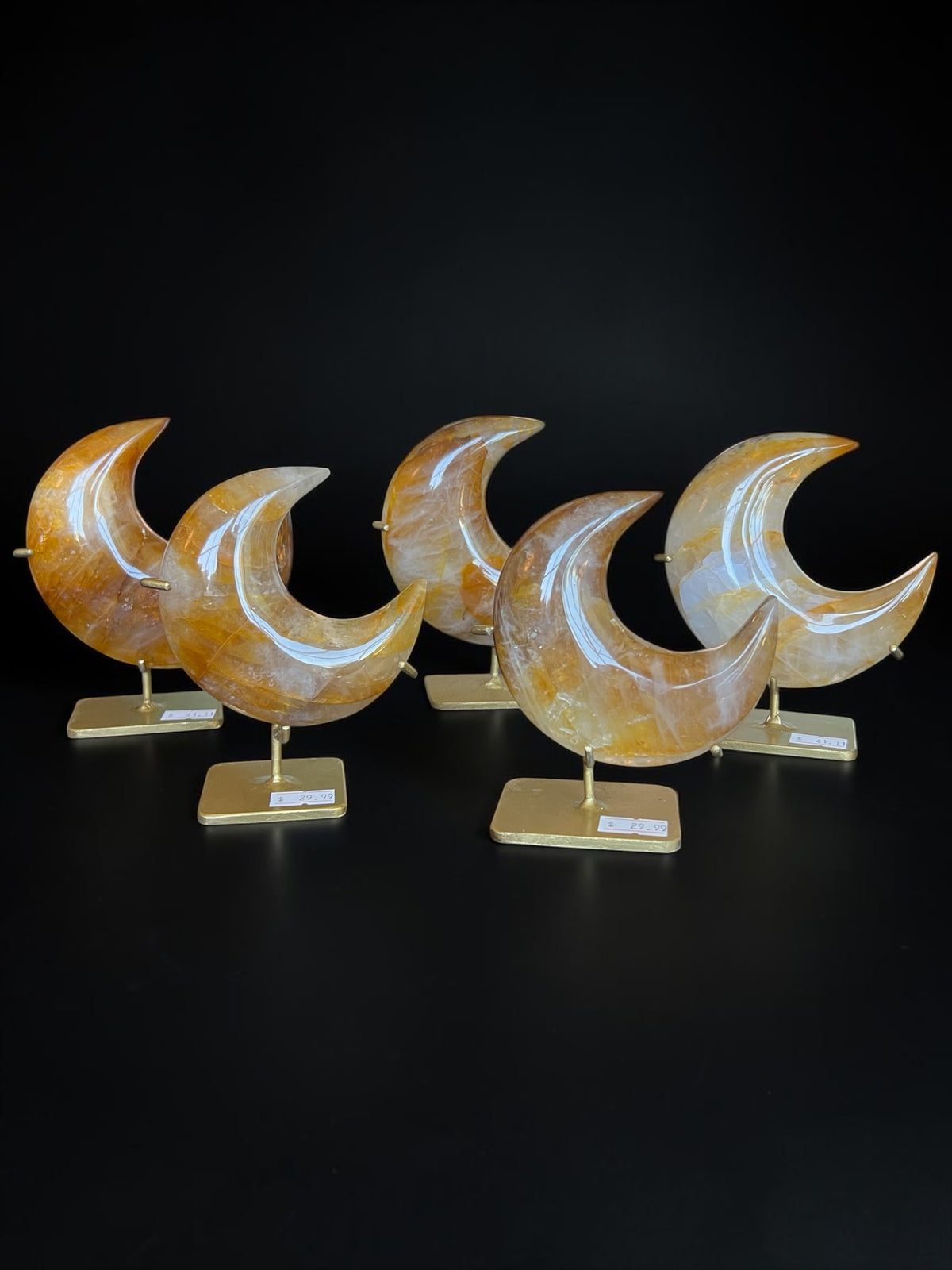 Golden Healer Quartz Moons with Stands