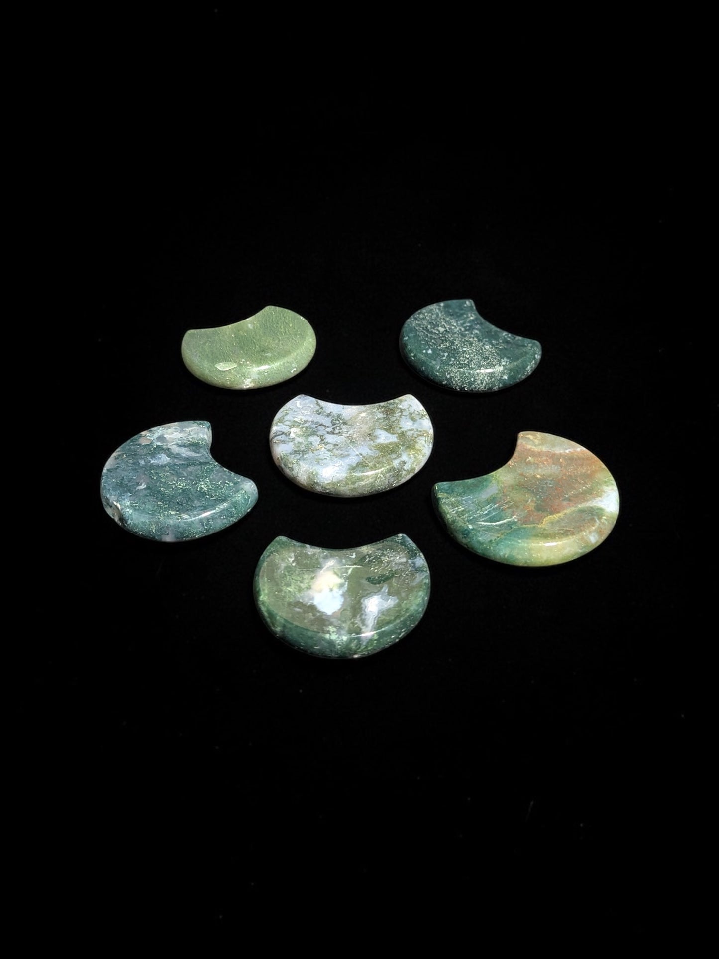 Moss Agate Crescent Moons