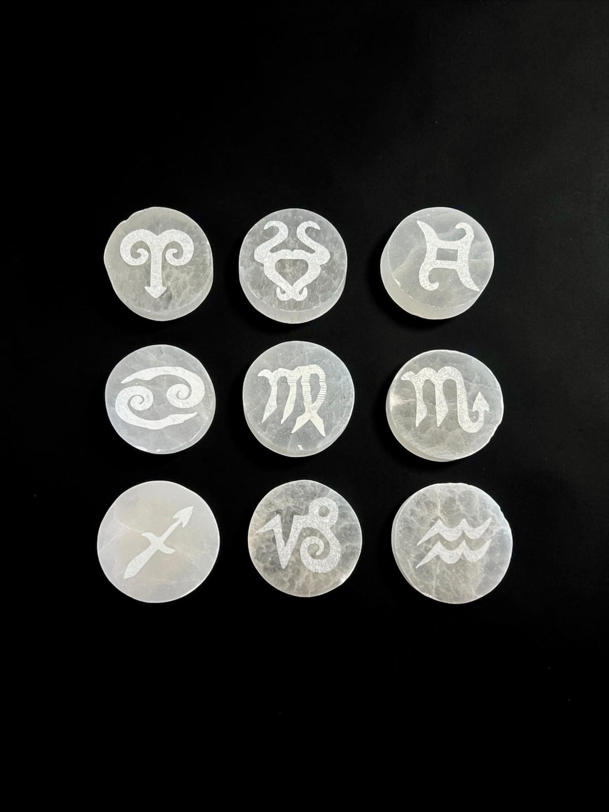 Selenite Zodiac Discs