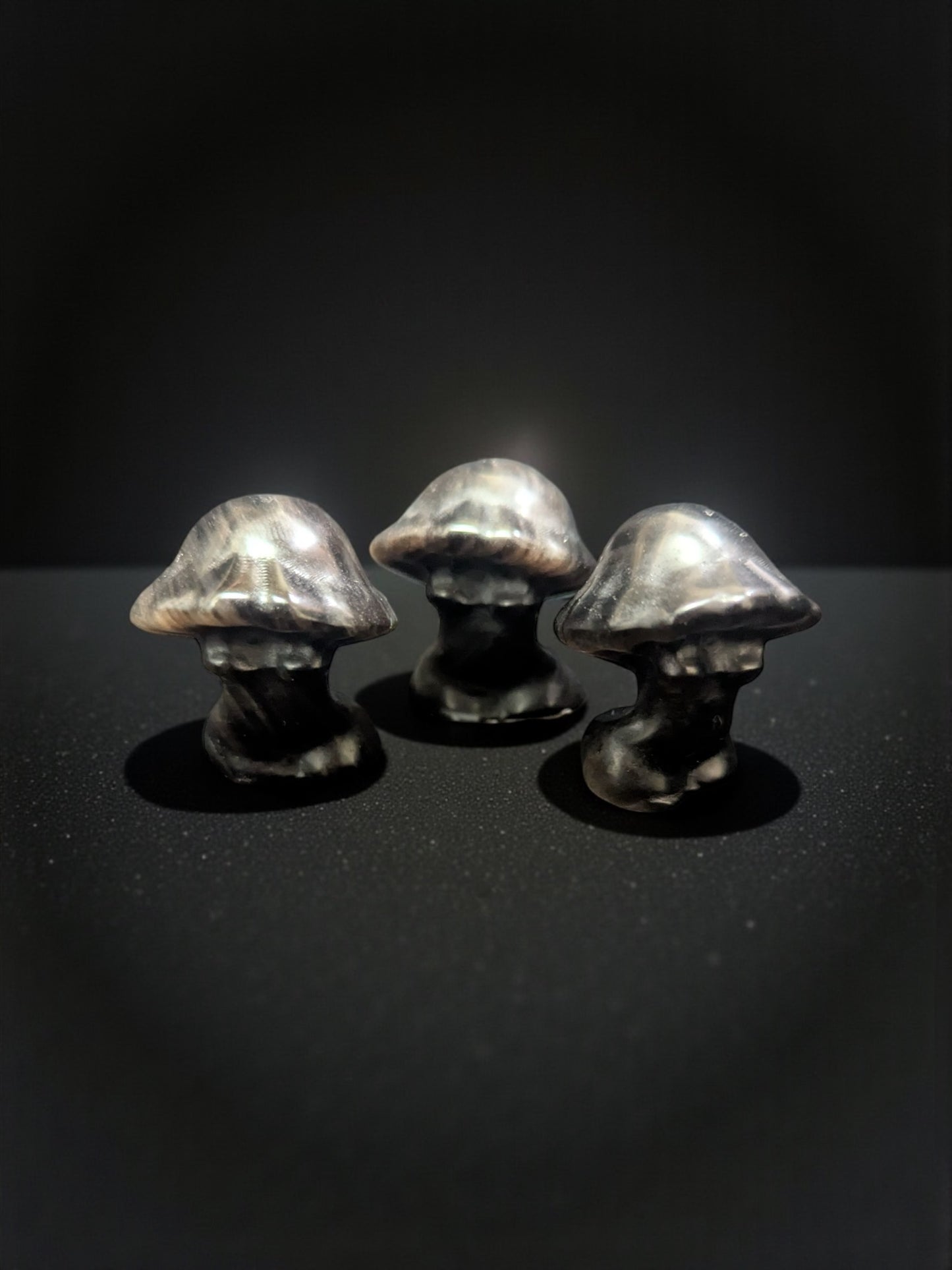 Silver Sheen Obsidian Carved Mushroom Goddess