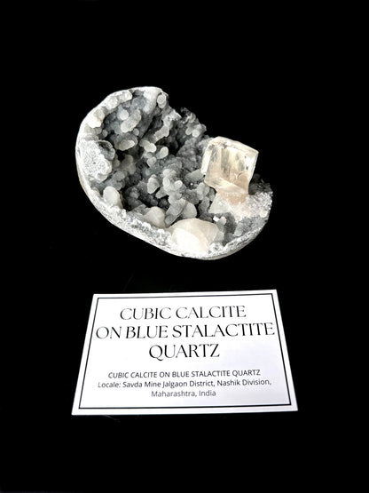 Cubic Calcite on Blue Stalactite Quartz