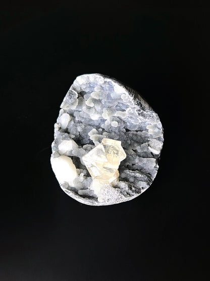 Cubic Calcite on Blue Stalactite Quartz