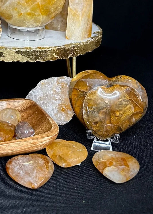 Golden Healer Quartz Hearts