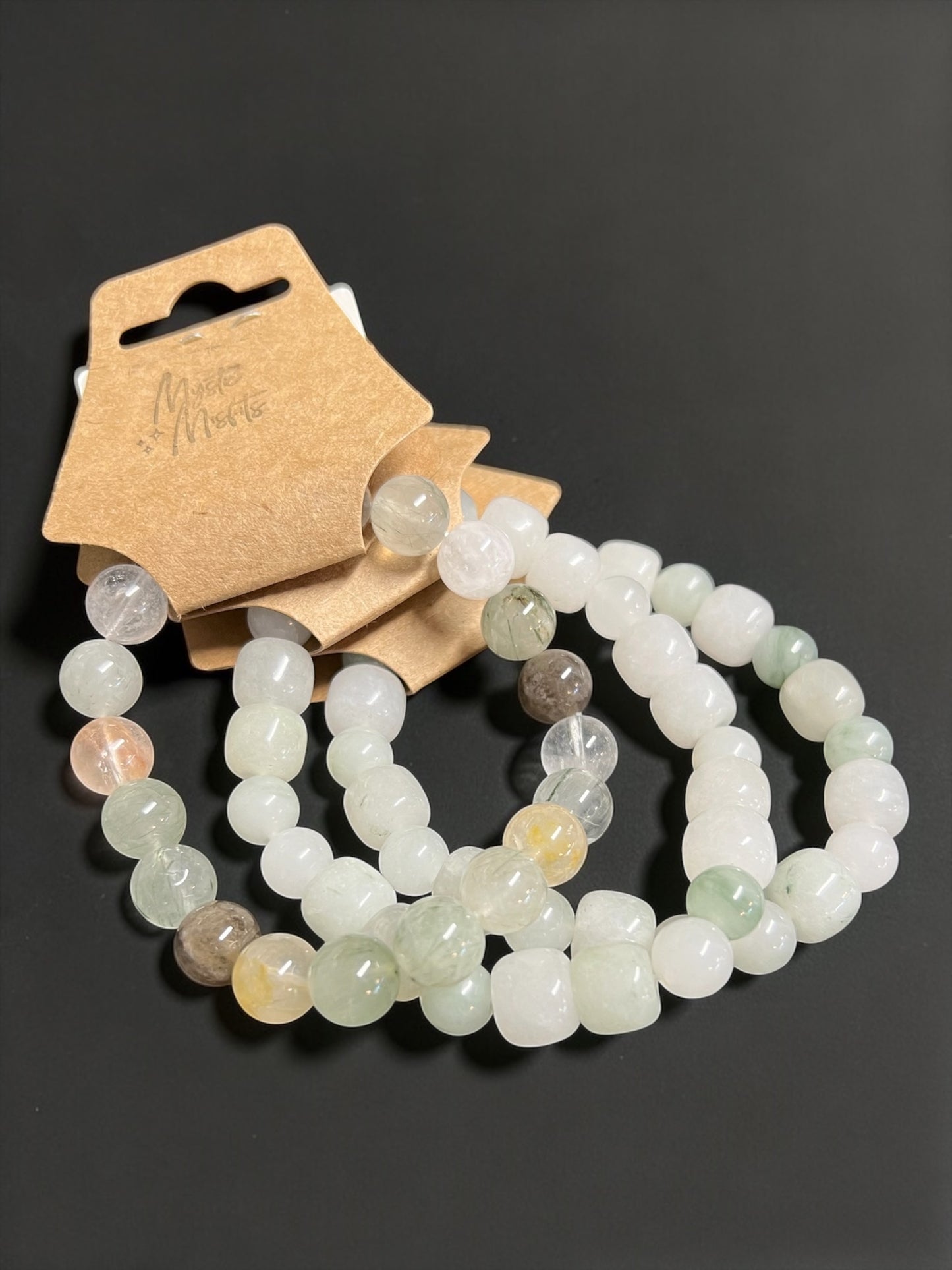 Green Tourmaline & Quartz Bead Bracelets