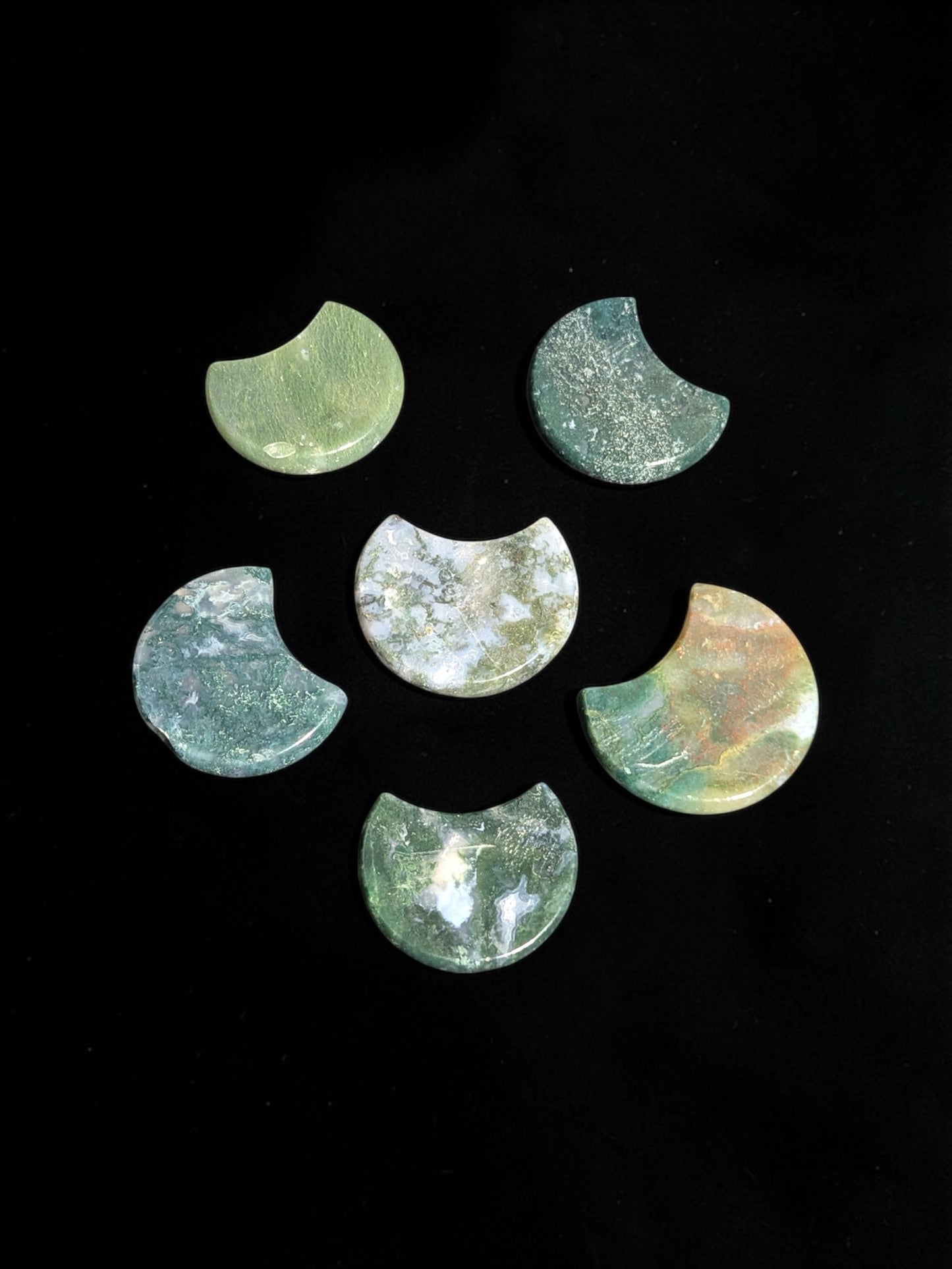 Moss Agate Crescent Moons
