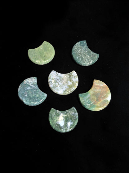 Moss Agate Crescent Moons