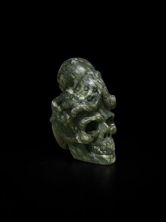 Nephrite Jade Skulls with Octopus