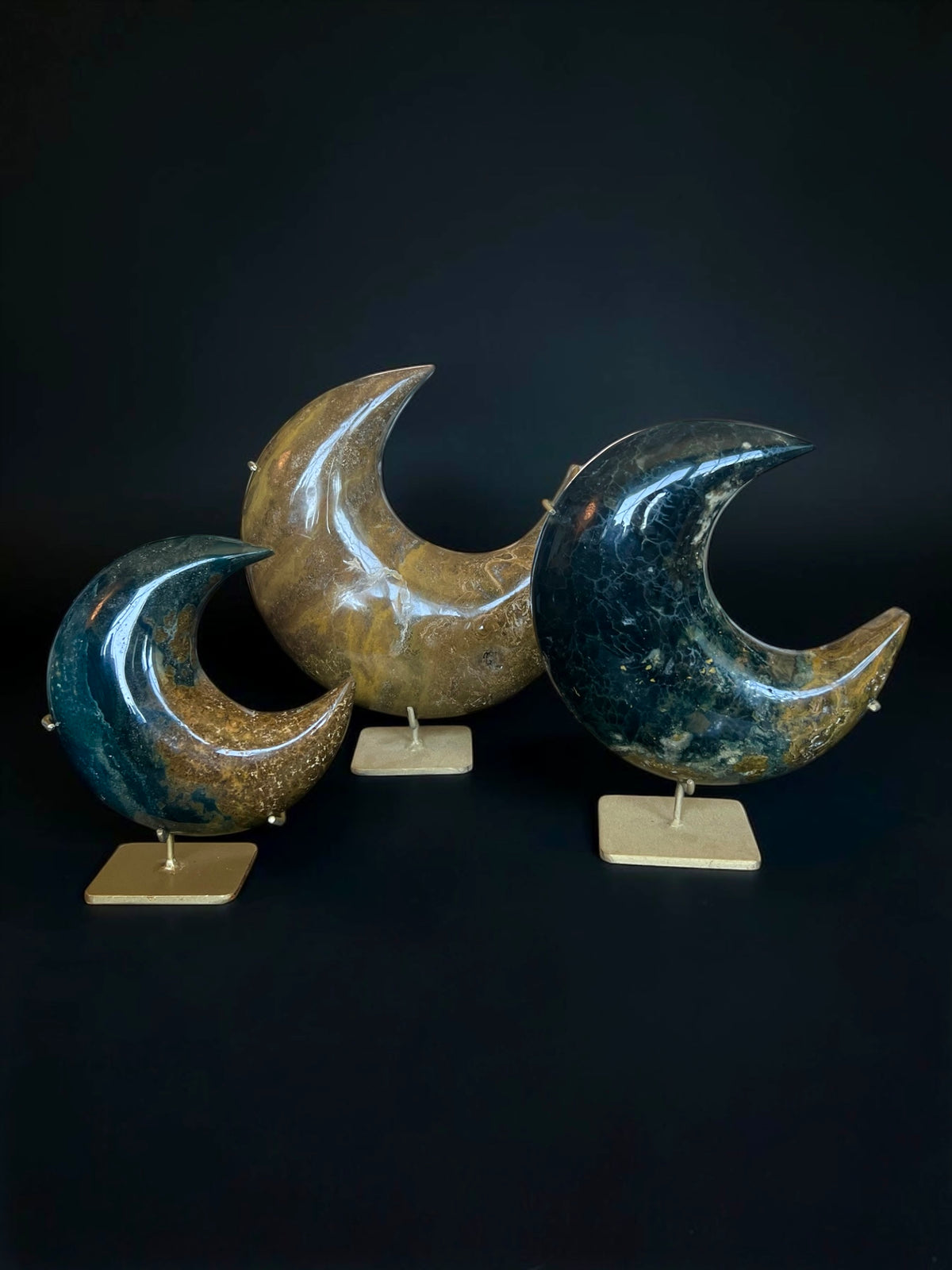 Ocean Jasper Moons with Stands