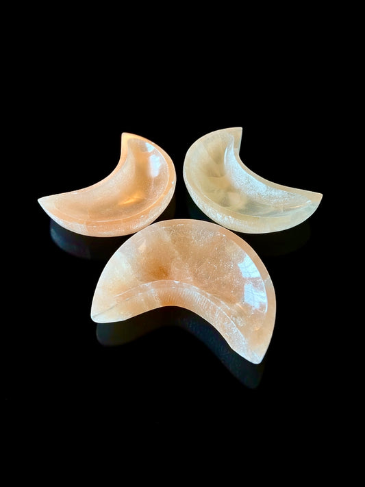 Orange Selenite Crescent Moon Bowls