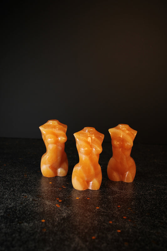 Orange Calcite Carved Women's Torso