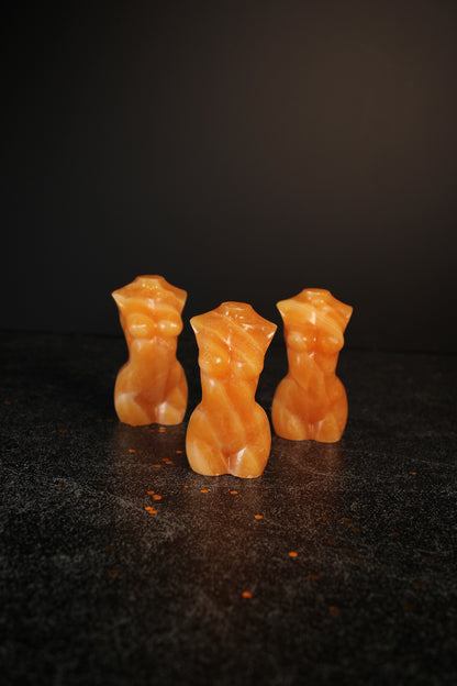 Orange Calcite Carved Women's Torso