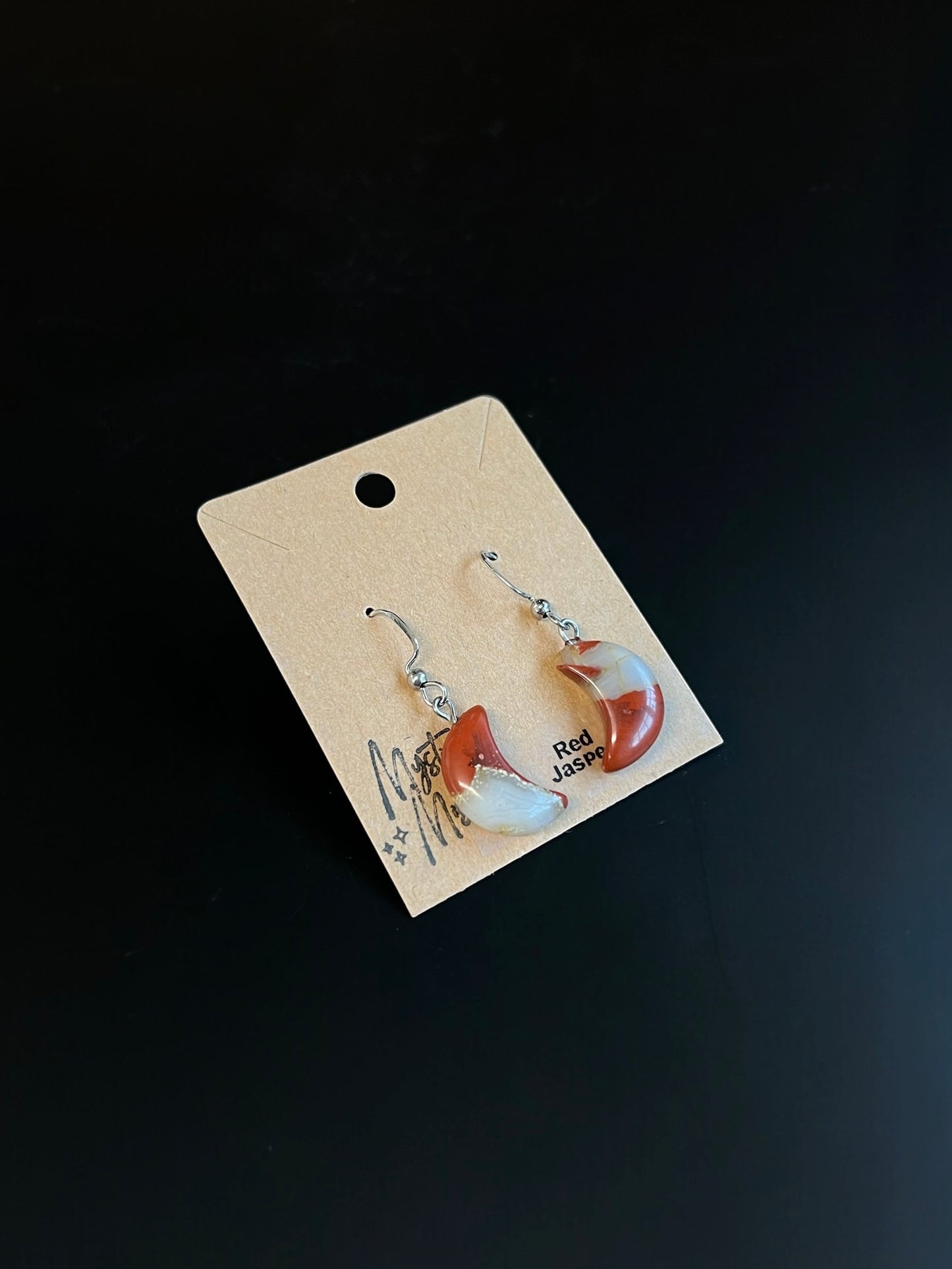 Red Jasper Crystal Moon Earrings