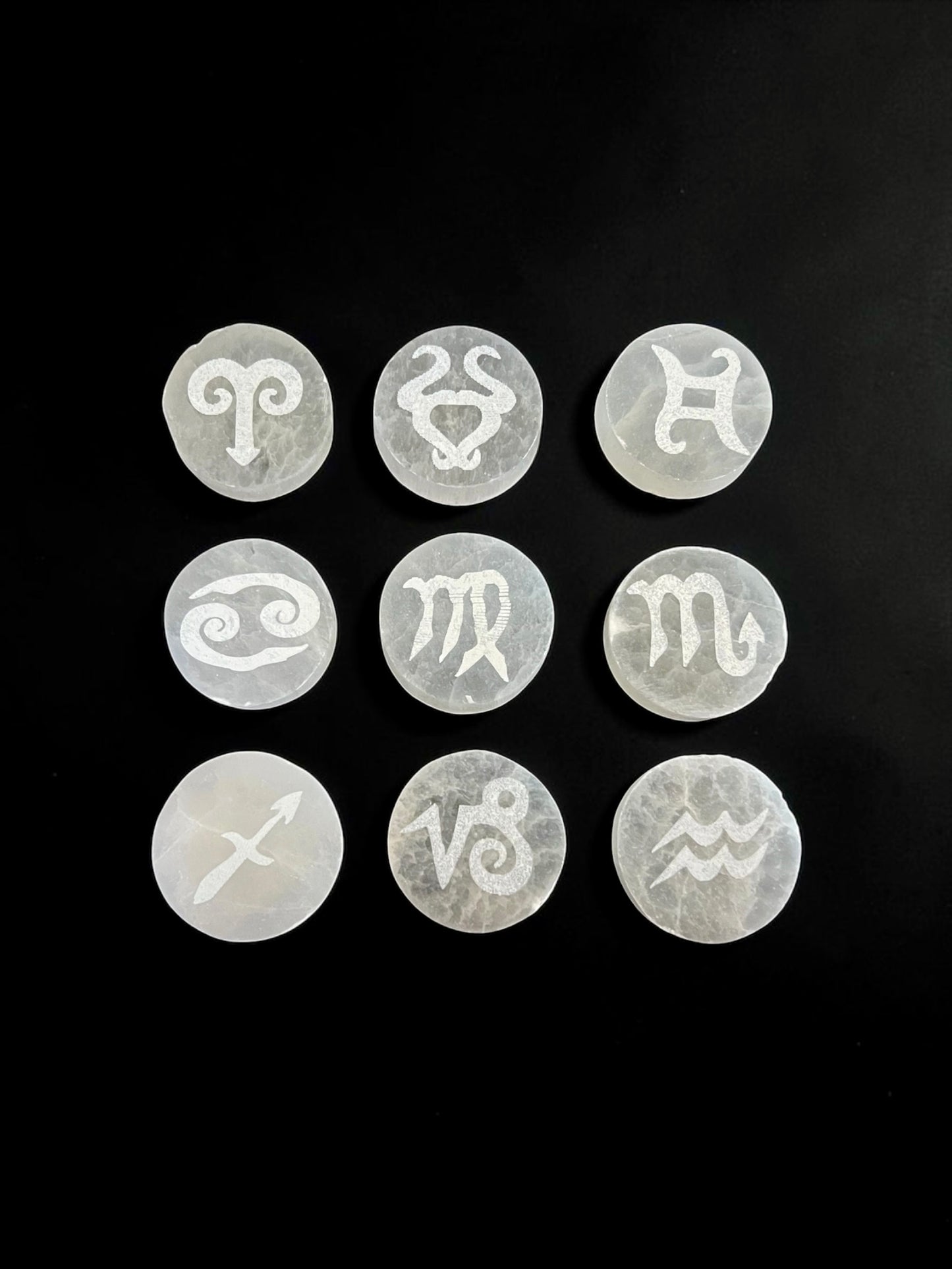 Selenite Zodiac Discs