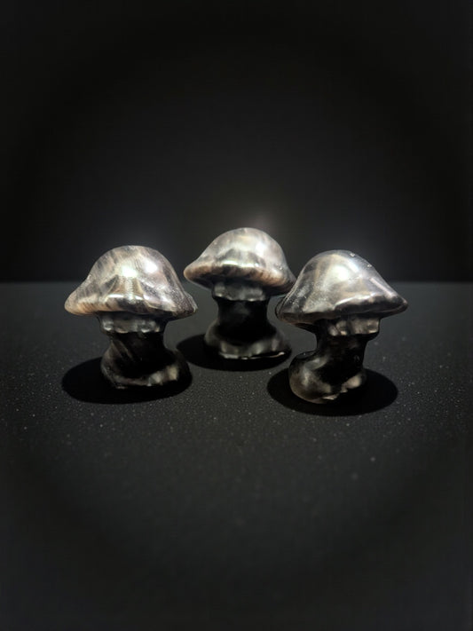 Silver Sheen Obsidian Carved Mushroom Goddess