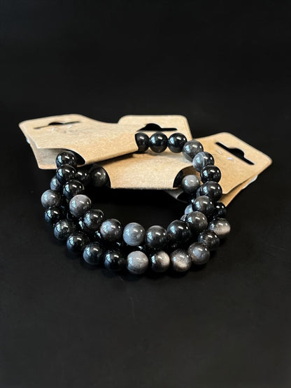 Silver Sheen Obsidian Bead Bracelets