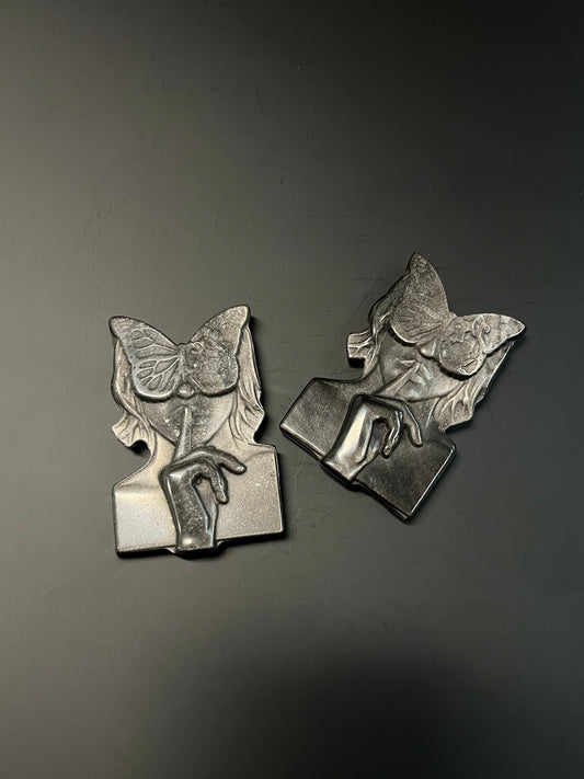 Silver Sheen Obsidian Butterfly Girl Carving