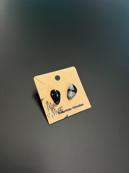 Crystal Chip Earrings - Snowflake Obsidian