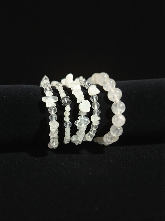 White & Clear Quartz Bead Bracelets