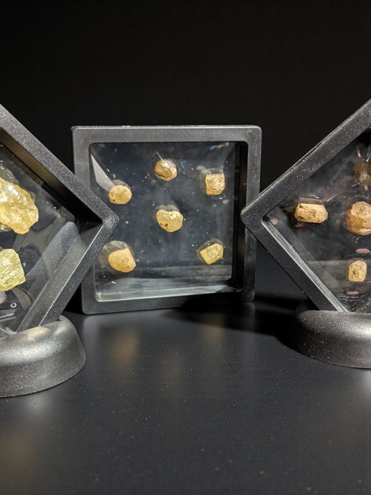 Yellow-Green Apatite Specimens in Display Frames